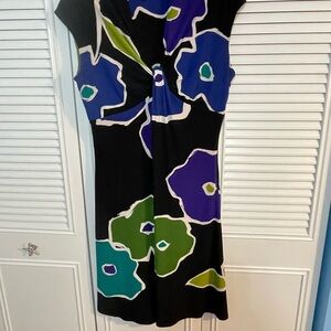 Jones New York Black Dress with Blue, Green & Cream Floral Print
